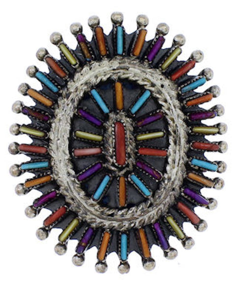 Multicolor Needlepoint Silver Ring Size 8-3/4 JX38299